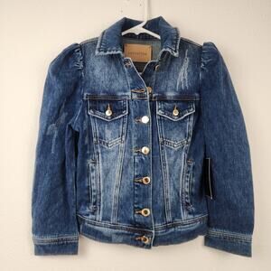 Retrofete Ada Jean Jacket in Blue Size XXS Gold Buttons NWT Distressed